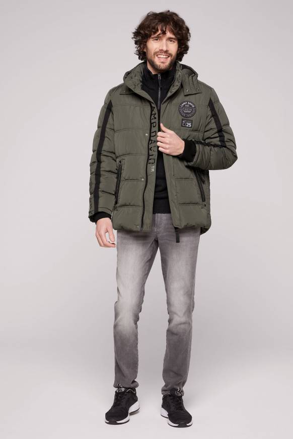 Soccx Lange Steppjacke Mit Kapuze Und Rücken-Artwork Medium Khaki