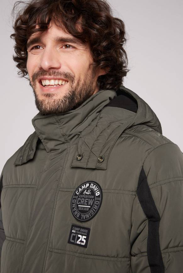 Soccx Lange Steppjacke Mit Kapuze Und Rücken-Artwork Medium Khaki
