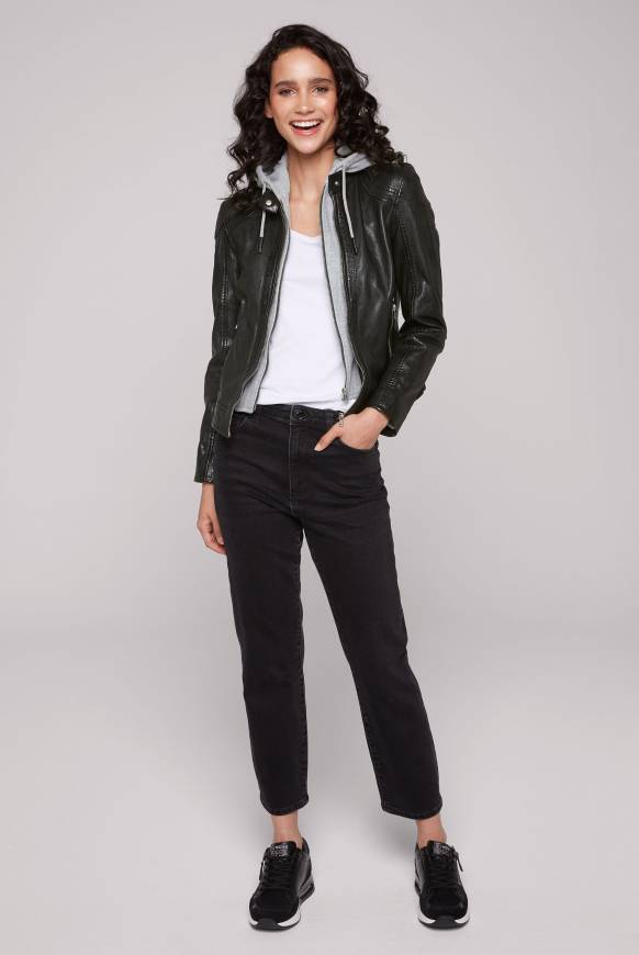 Soccx Lederjacke Im Biker-Stil Mit Kapuzeneinsatz Black