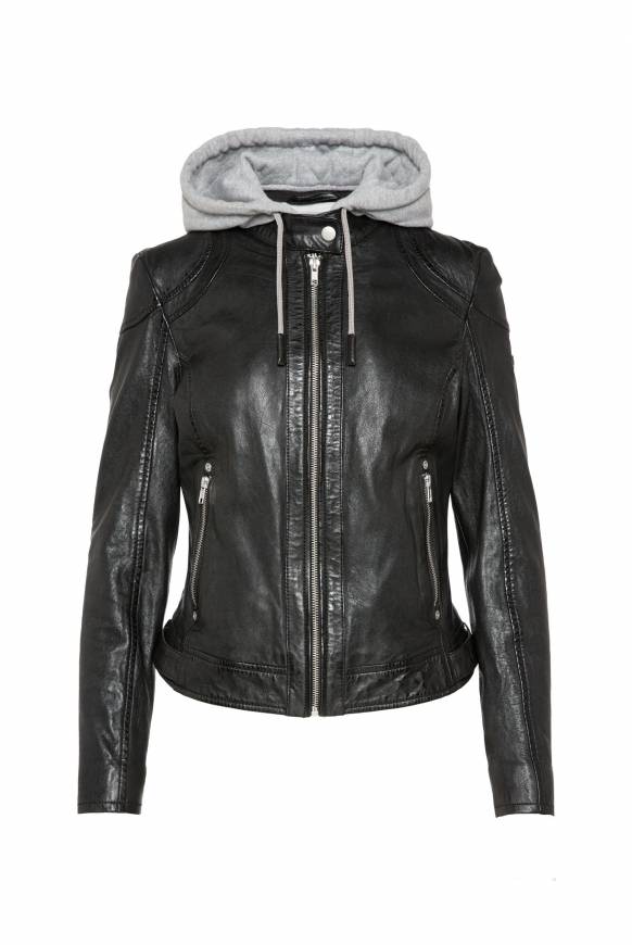 Soccx Lederjacke Im Biker-Stil Mit Kapuzeneinsatz Black