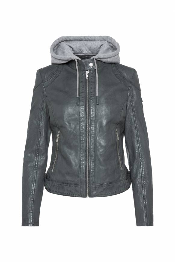 Soccx Lederjacke Im Biker-Stil Mit Kapuzeneinsatz Dark Green