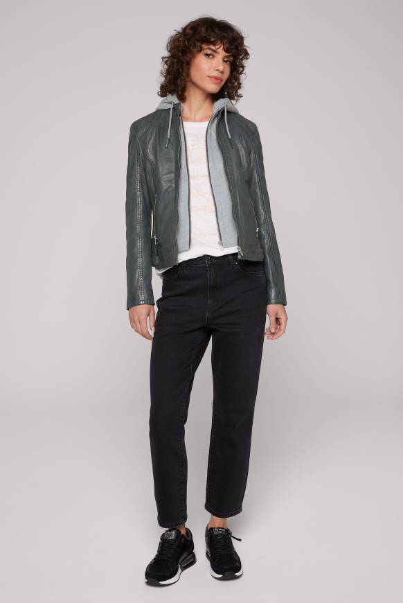 Soccx Lederjacke Im Biker-Stil Mit Kapuzeneinsatz Dark Green