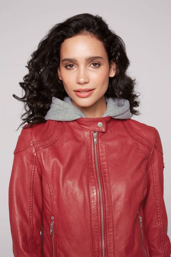 Soccx Lederjacke Im Biker-Stil Mit Kapuzeneinsatz Red