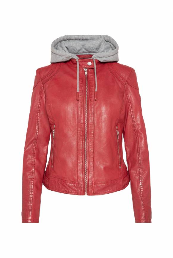 Soccx Lederjacke Im Biker-Stil Mit Kapuzeneinsatz Red