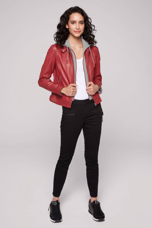 Soccx Lederjacke Im Biker-Stil Mit Kapuzeneinsatz Red