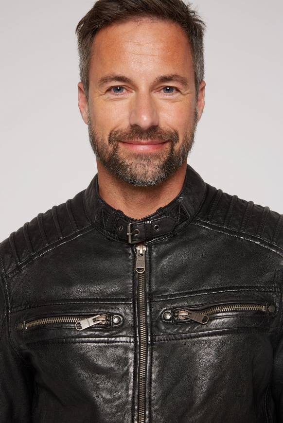 Soccx Lederjacke Mit Racing-Streifen Am Ärmel Black