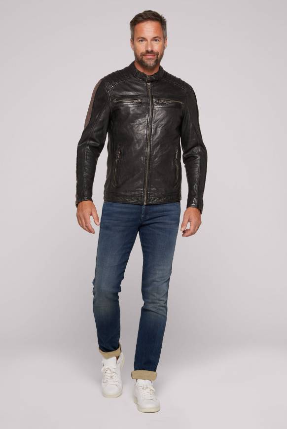 Soccx Lederjacke Mit Racing-Streifen Am Ärmel Black