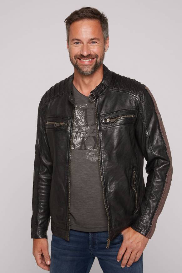 Soccx Lederjacke mit Racing-Streifen am Ärmel black