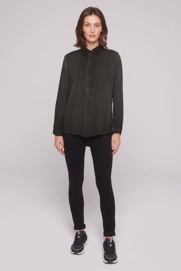 Soccx Longbluse Oil Dyed Mit Logo Aus Schmucksteinen Black