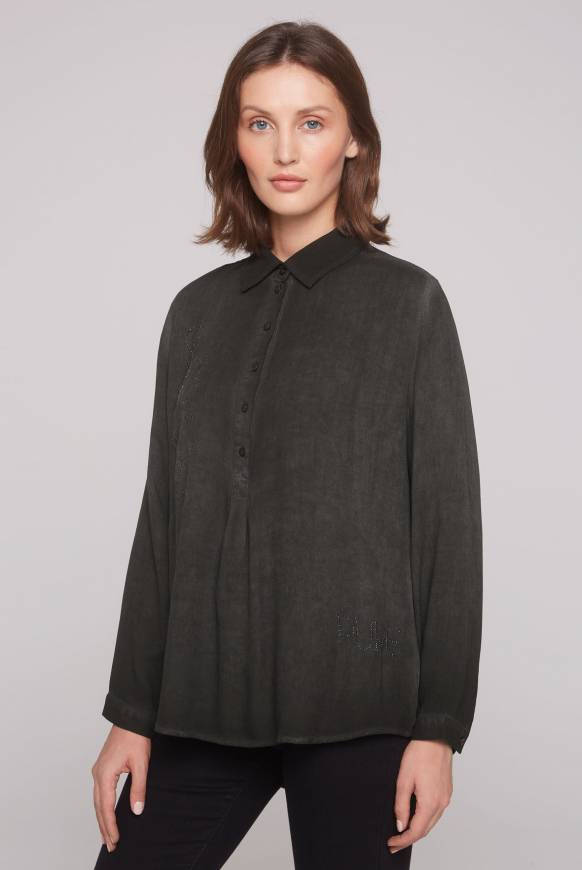 Soccx Longbluse Oil Dyed mit Logo aus Schmucksteinen black