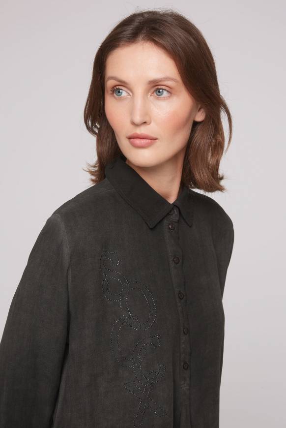 Soccx Longbluse Oil Dyed Mit Logo Aus Schmucksteinen Black