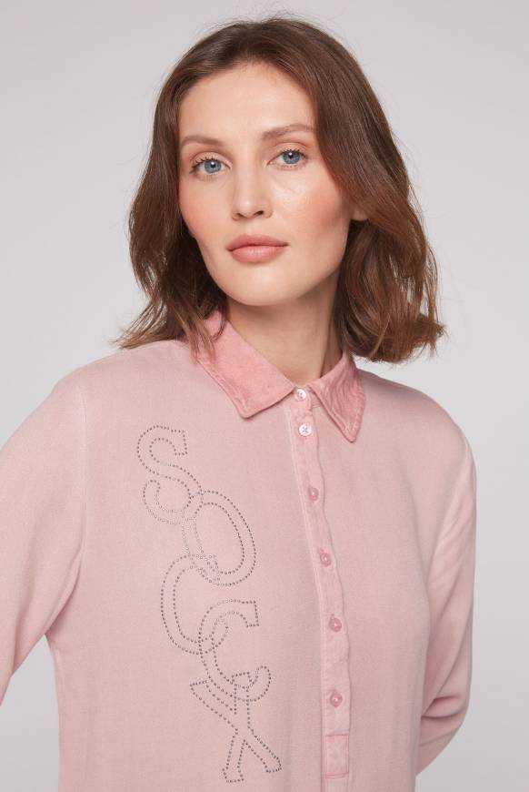 Soccx Longbluse Oil Dyed Mit Logo Aus Schmucksteinen Rose Blush