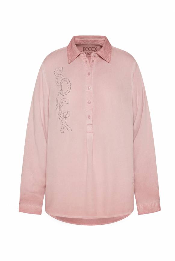 Soccx Longbluse Oil Dyed Mit Logo Aus Schmucksteinen Rose Blush