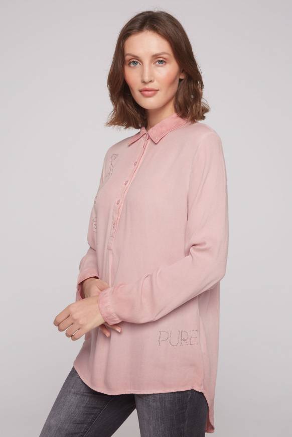 Soccx Longbluse Oil Dyed mit Logo aus Schmucksteinen rose blush