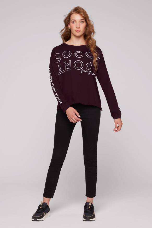 Soccx Longsleeve Mit Logo Prints Und Verstellbaren Elastiksaum Deep Plum
