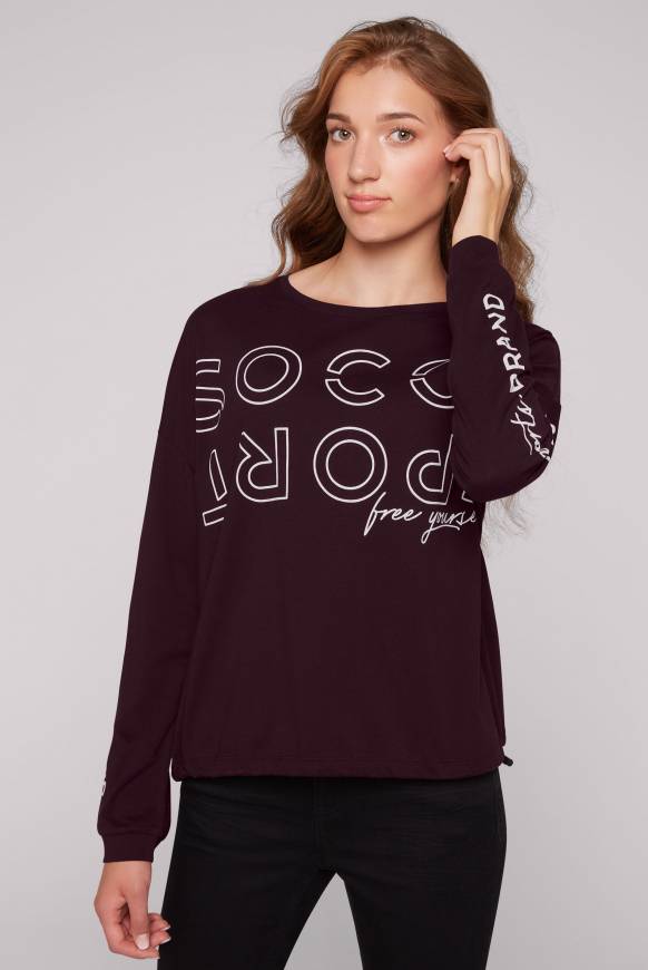 Soccx Longsleeve mit Logo Prints und verstellbaren Elastiksaum deep plum