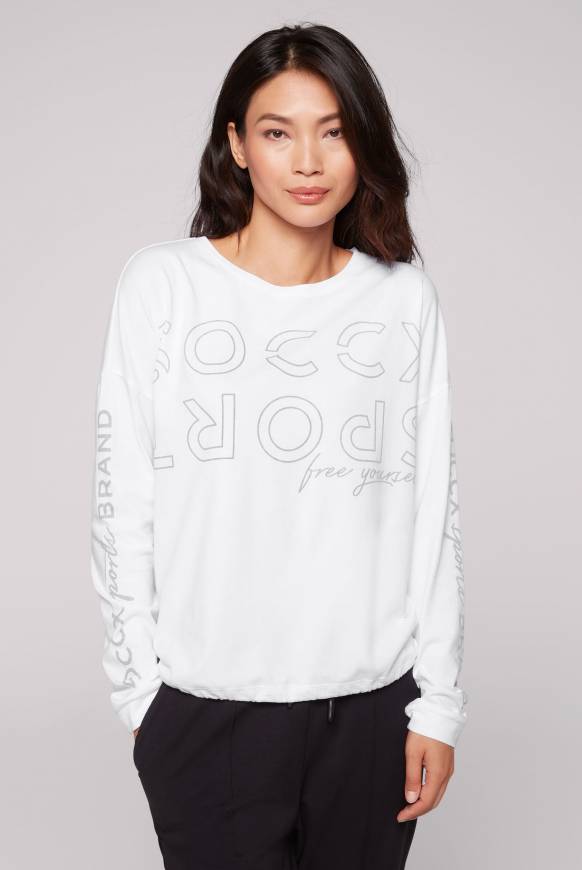 Soccx Longsleeve mit Logo Prints und verstellbaren Elastiksaum opticwhite