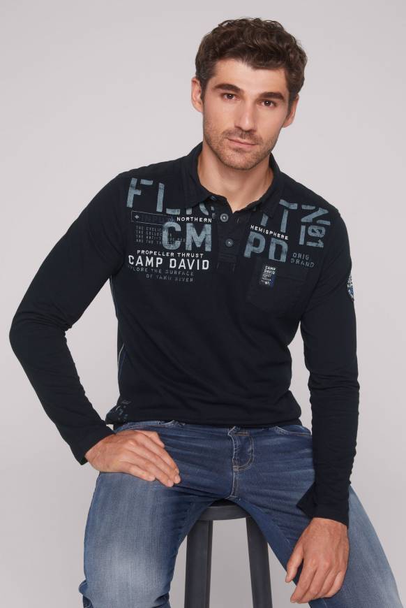 Soccx Longsleeve mit Polokragen und Artworks blue navy