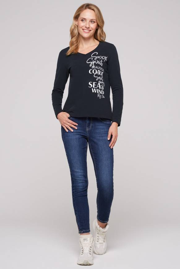 Soccx Longsleeve Mit V-Ausschnitt Und Glitter-Puff-Prints Blue Navy