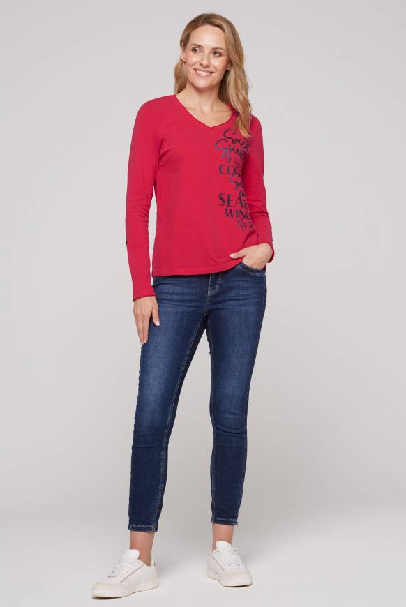 Soccx Longsleeve Mit V-Ausschnitt Und Glitter-Puff-Prints Clear Red