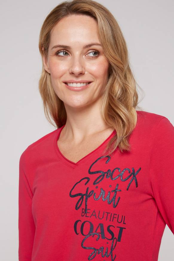 Soccx Longsleeve Mit V-Ausschnitt Und Glitter-Puff-Prints Clear Red