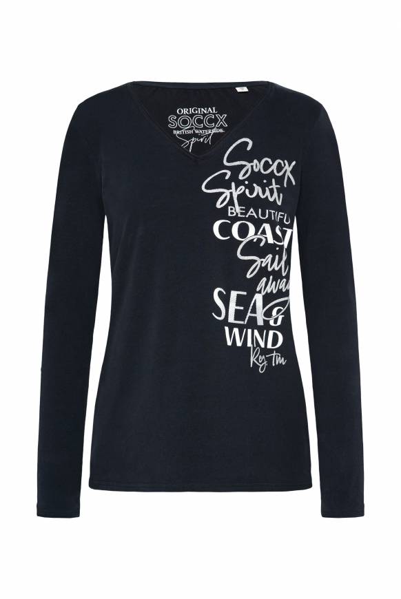 Soccx Longsleeve Mit V-Ausschnitt Und Glitter-Puff-Prints Blue Navy