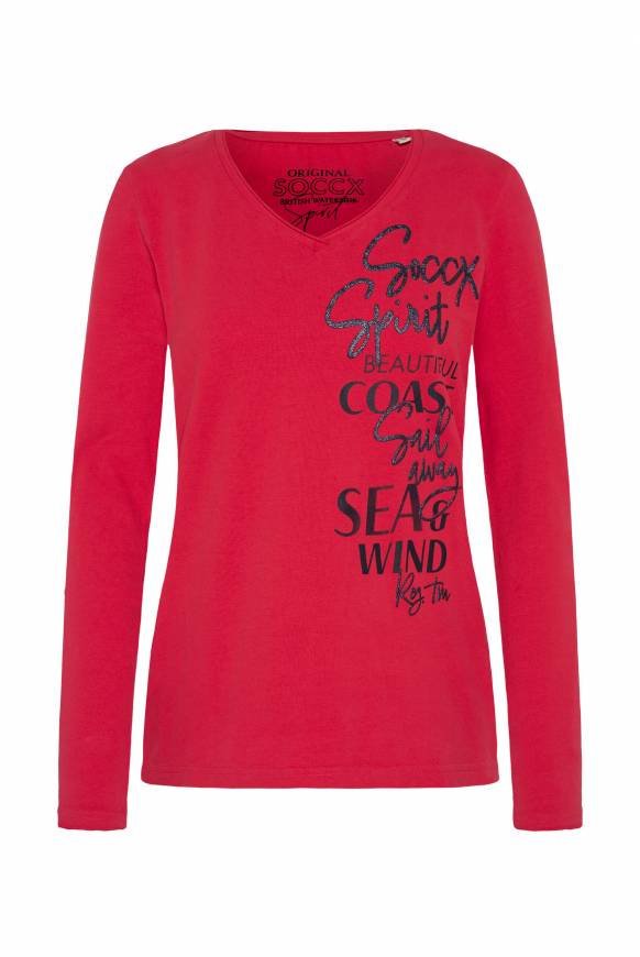 Soccx Longsleeve Mit V-Ausschnitt Und Glitter-Puff-Prints Clear Red
