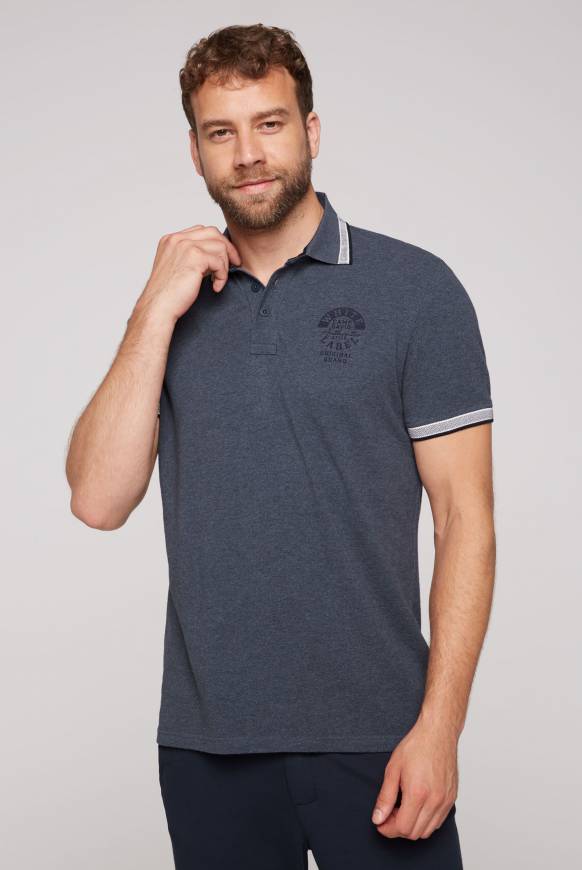 Soccx Meliertes Poloshirt mit Two-Tone-Details blue navy melange