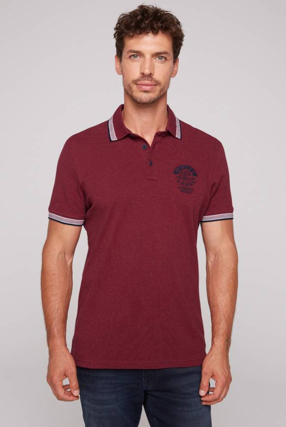 Soccx Meliertes Poloshirt mit Two-Tone-Details burgundy melange