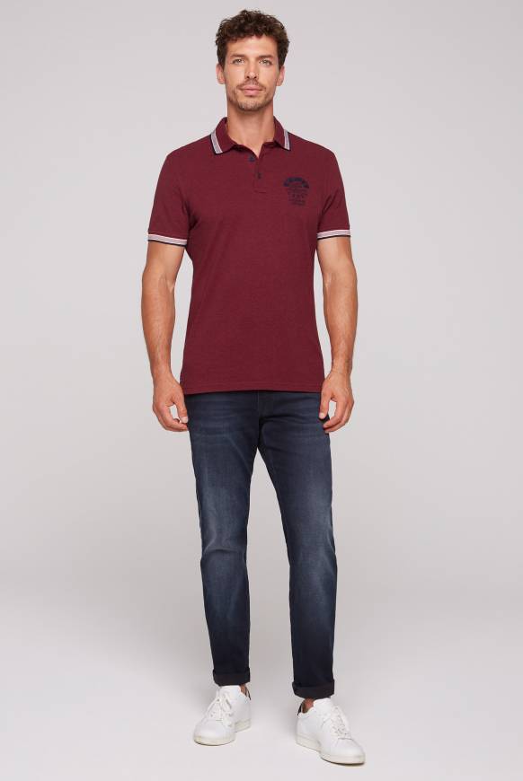 Soccx Meliertes Poloshirt Mit Two-Tone-Details Burgundy Melange