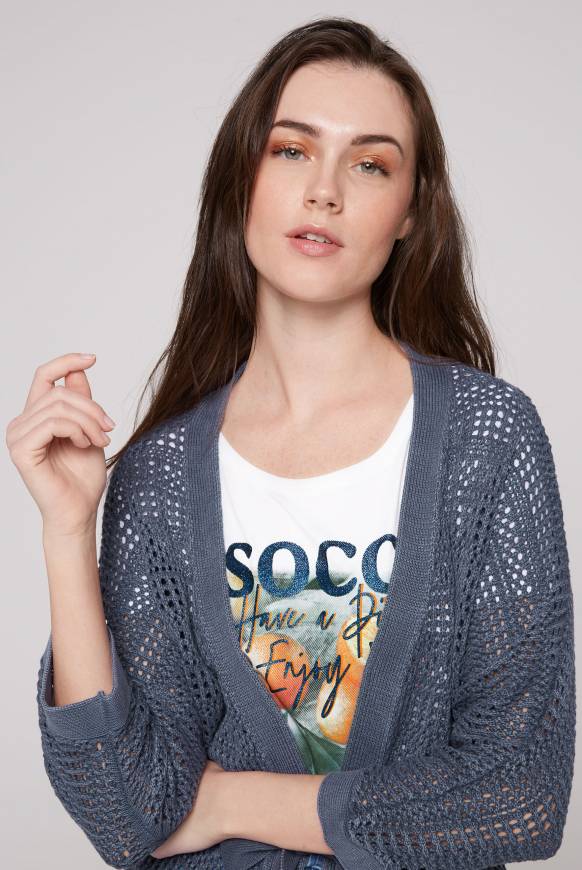 Soccx Mesh-Cardigan Mit Glitzerstein-Wording Blueberry
