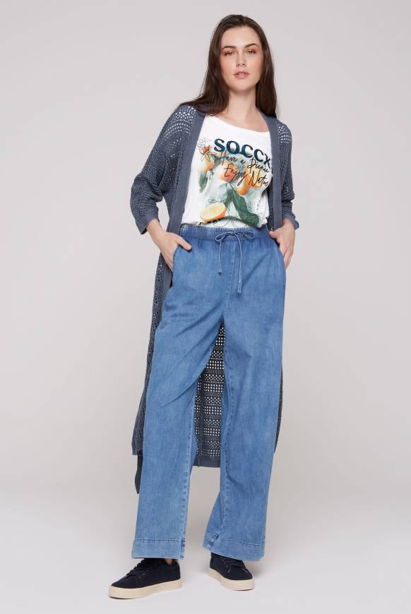 Soccx Mesh-Cardigan Mit Glitzerstein-Wording Blueberry