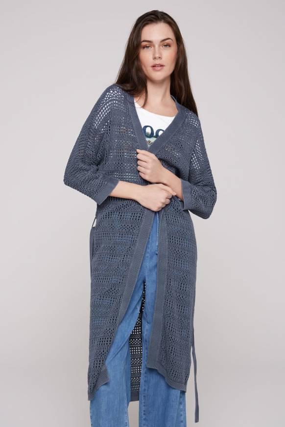 Soccx Mesh-Cardigan mit Glitzerstein-Wording blueberry