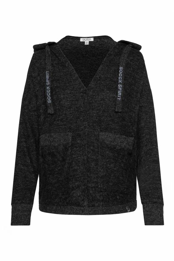 Soccx Offener Kurz-Cardigan Mit Kapuze Black Melange