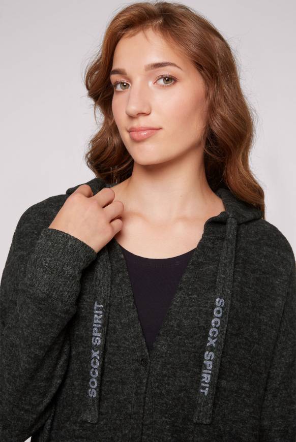 Soccx Offener Kurz-Cardigan Mit Kapuze Black Melange