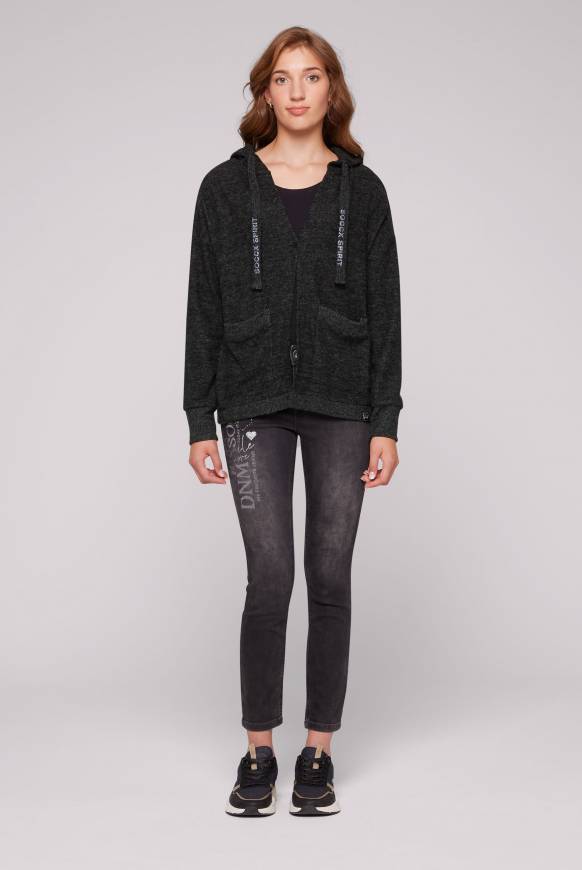 Soccx Offener Kurz-Cardigan Mit Kapuze Black Melange