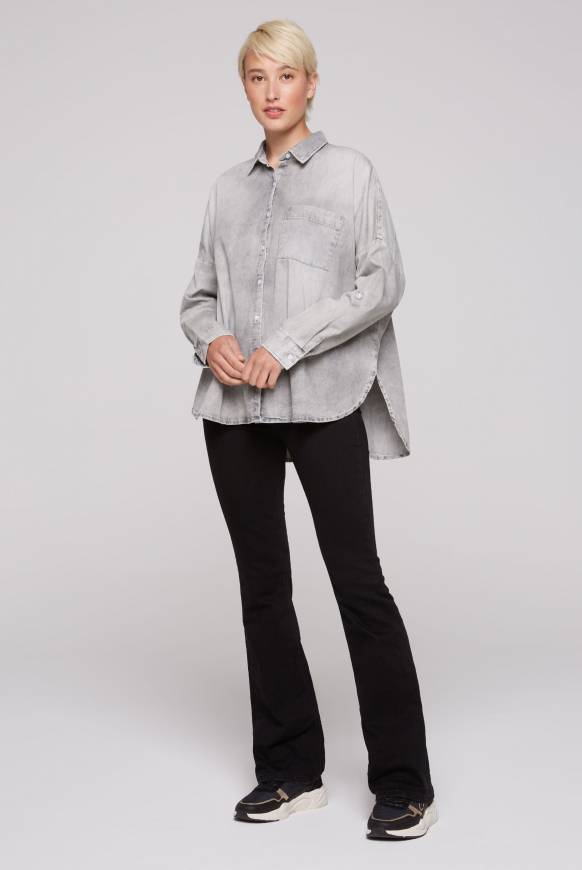 Soccx Oversized Denim-Bluse Mit Print Light Grey Bleached