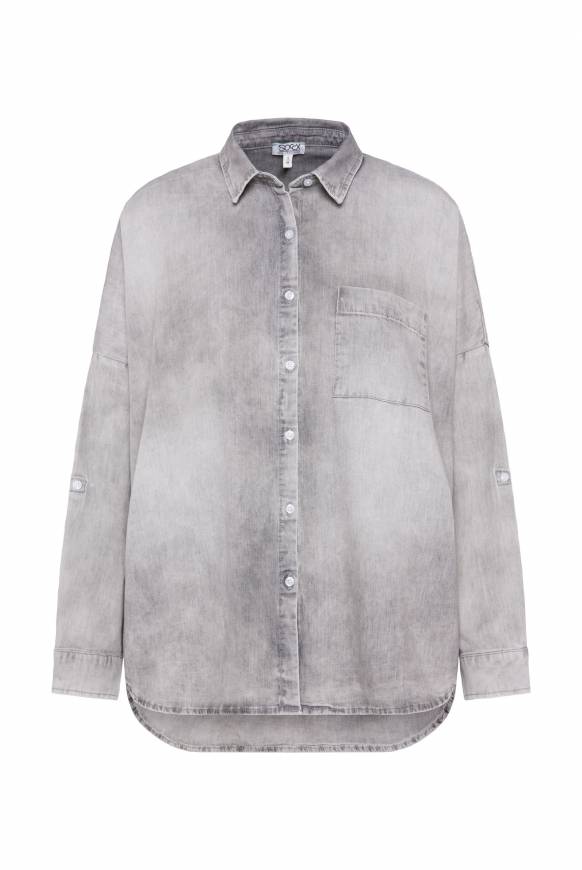 Soccx Oversized Denim-Bluse Mit Print Light Grey Bleached