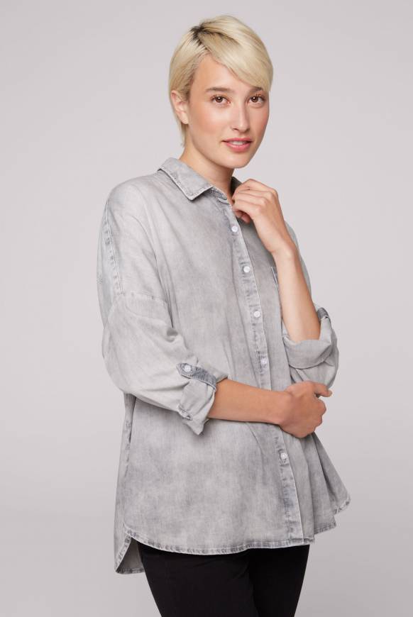 Soccx Oversized Denim-Bluse Mit Print Light Grey Bleached