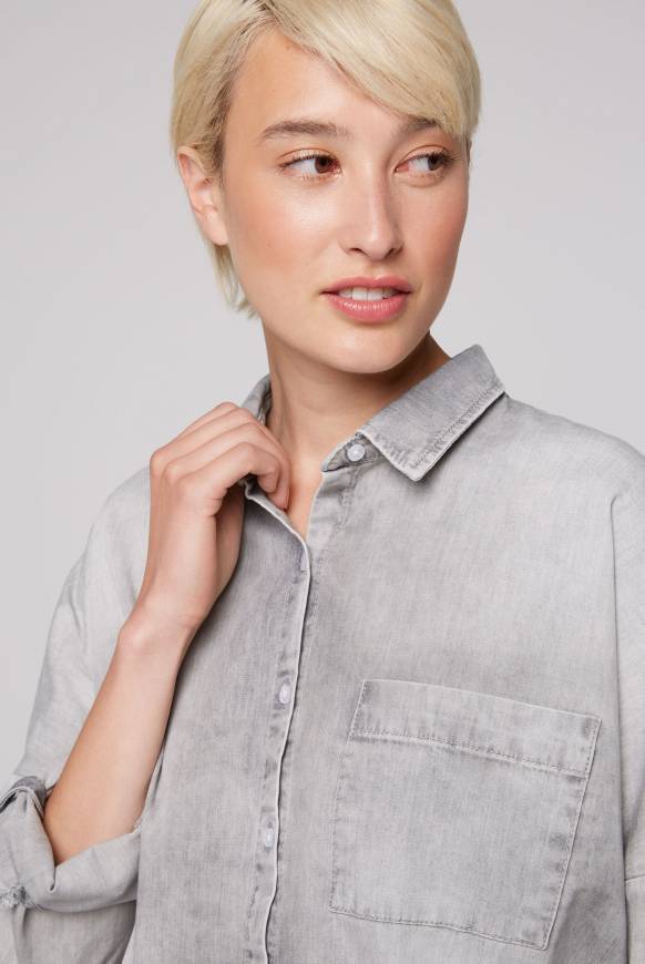 Soccx Oversized Denim-Bluse Mit Print Light Grey Bleached