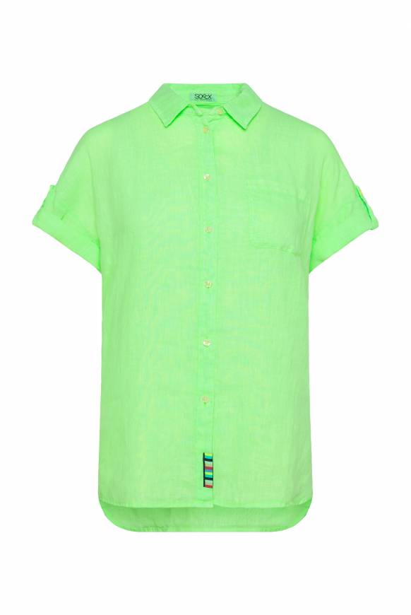 Soccx Oversized Leinenbluse Mit Logostickerei Fresh Lime