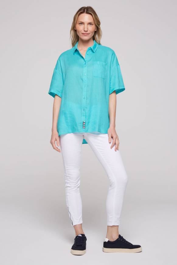 Soccx Oversized Leinenbluse Mit Logostickerei Lagoon Blue