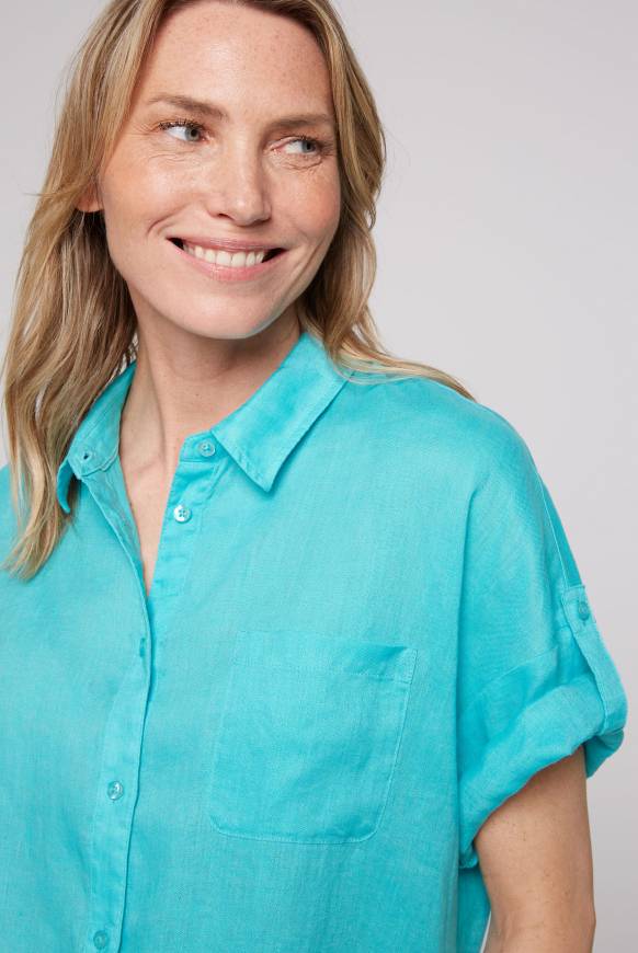 Soccx Oversized Leinenbluse Mit Logostickerei Lagoon Blue