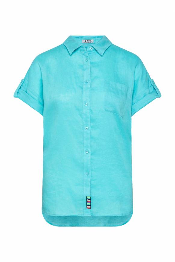 Soccx Oversized Leinenbluse Mit Logostickerei Lagoon Blue