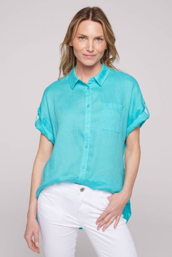 Soccx Oversized Leinenbluse mit Logostickerei lagoon blue
