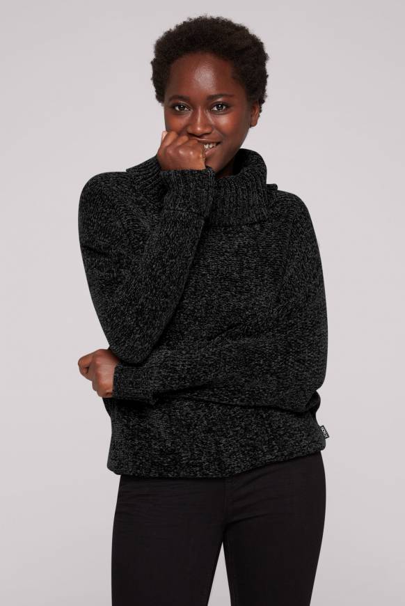 Soccx Oversized Rollkragenpullover Aus Chenille Black