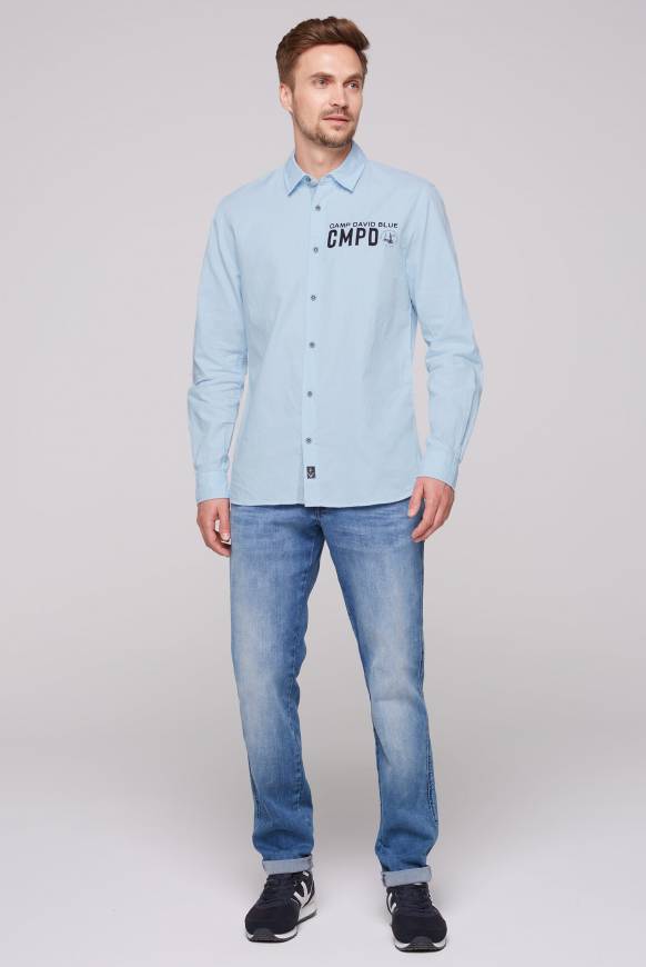 Soccx Oxford-Langarmhemd Mit Logo-Stickereien Summer Blue