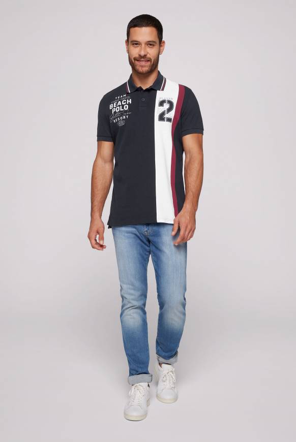 Soccx Pikee-Polo Mit Color-Blocking Und Artwork Blue Navy