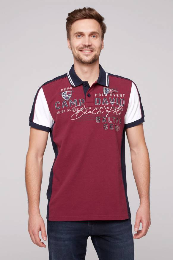 Soccx Pikee-Polo mit Color-Blocking und Artwork burgundy