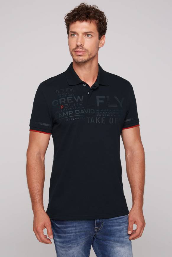 Soccx Pikee-Polo mit tonigem Rubber Artwork blue navy